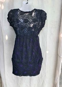 92510Elegant Black &amp; Purple Lace Dress