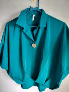 Teal Button Down Drape Top