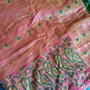 Elegant Pink Banarasi Silk Saree with Golden Zari