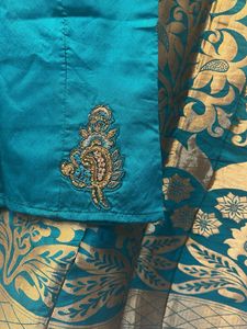 Silk Teal &amp; Gold Brocade 3 piece  Lehenga KurtiSet