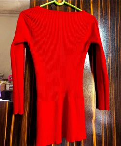 Red Ribbed Knit Top
