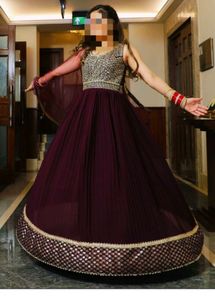 Festive Crepe Embroidered Women Ethnic Gown Set