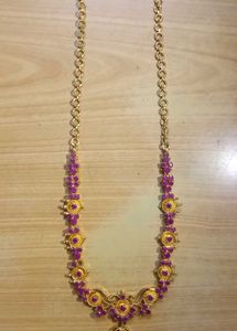 Gold-Tone Necklace with Pink Stones