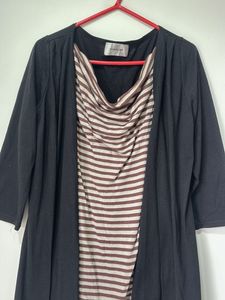 Chic Striped Top with Black Cardigan