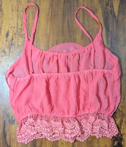 Coral Crochet Trimmed Cami Top