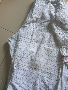 White Eyelet Kurta Set with Tassels