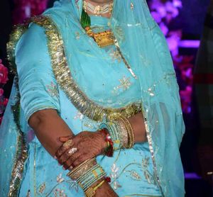 Teal &amp; Gold Embroidered Rajputi Poshak