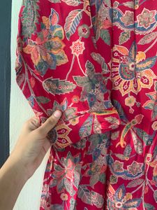 Red Floral Print Kurta