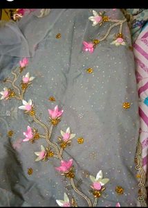 Elegant Grey Embroidered Saree with Blouse
