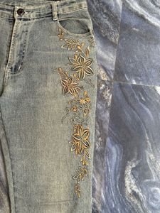 Light Wash Embroidered Flare Jeans