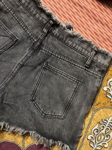 Grey Frayed Denim Shorts