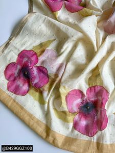 Elegant Cream Saree with Pink Floral Print