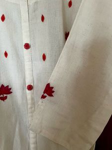 Cotton White Embroidered Kurta