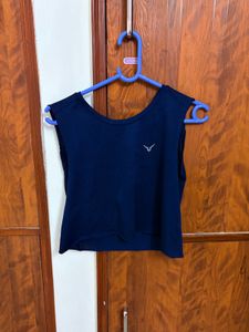 Navy Blue Mesh Workout Crop Tank Top