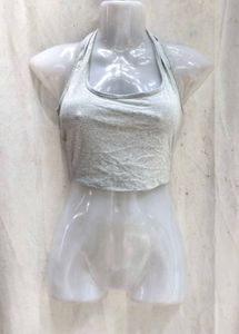 I. Grey Halter Neck Crop Top