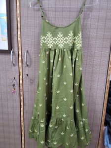 Olive Green Print Spaghetti Strap Dress