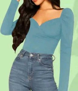 Stylish Blue Long Sleeve Top s size