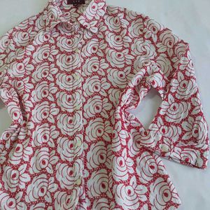 Red Floral embroidered Button-Up Shirt 🎀