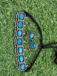 Blue Stone Choker Necklace Set