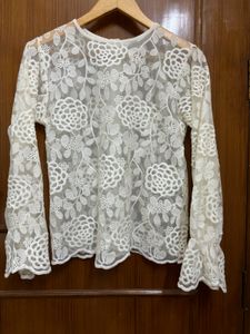 Korean Net Embroidered Top
