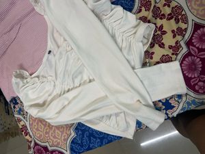 White Ruched Long Sleeve Top