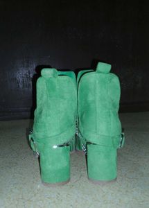 Green Suede Ankle Boots with Chain Detail