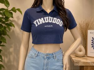 Navy Cropped Polo Shirt