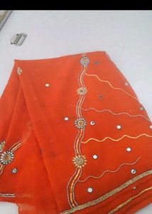 Vibrant Orange Mirror Work Saree