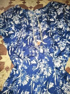 Stylish Blue Floral Print Short Kurti