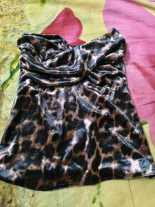 Velvet Leopard Print Strapless Top