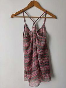 Sheer Floral Print Button-Up Cami Top