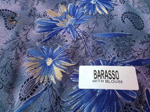 Blue Printed Saree With Unstitched Blouse
