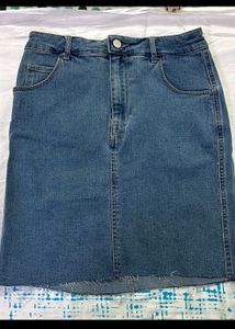 h&amp;m Classic Blue Denim Midi Skirt nd top