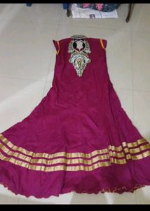 Elegant Pink &amp; Gold Anarkali Dress