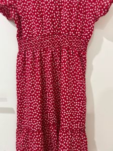 Red Floral Midi Dress with Ruffles