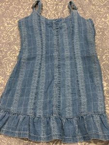 Blue Denim Mini Dress with Ruffle Hem