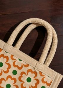 Cute Floral Jute Tote Bag