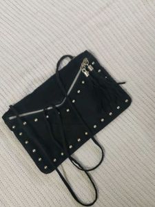 Black Studded Clutch Bag with Tassels