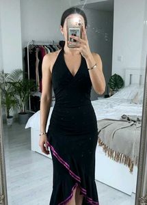 Elegant Black Halter Neck Dress