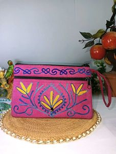 Embroidered Pink Hand Purse