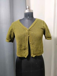 Olive Green Crochet Cardigan