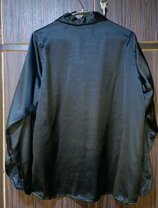 Black Satin Button-Up Shirt
