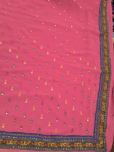 Pink &amp; Blue Embroidered Saree