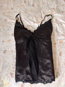 Black Lace Trim Satin corset tieTop