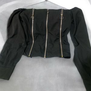 Chic Off-Shoulder Zip Front Top