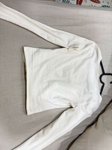 White Long Sleeve V-Neck Top
