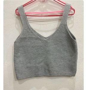 Gray Knit Cropped Tank
