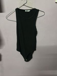 Sleek Black Ribbed Bodysuit Top