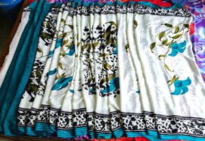 New Pure Chiffon White With Sky Blouse Piece