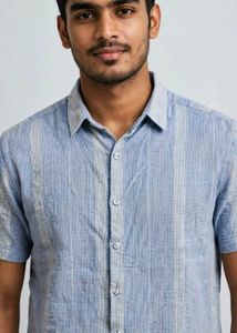 Men's Blue Striped Short Sleeve Shirt